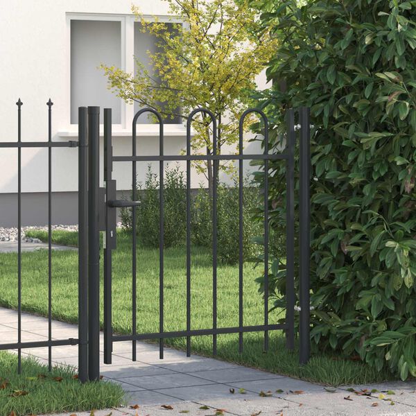 vidaXL Fence Gate Single Door with Arched Top Steel 1x1 m Black