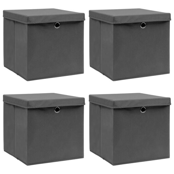 vidaXL Storage Boxes with Lids 4 pcs Grey 32x32x32 cm Fabric
