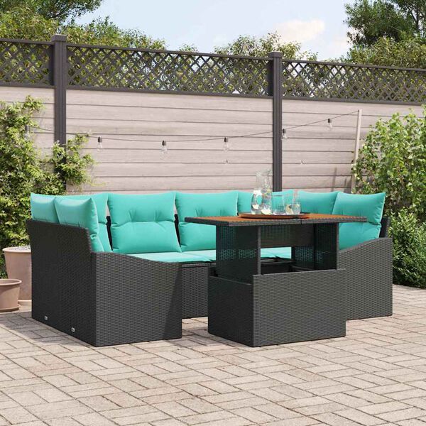 vidaXL Garden Dining Set with Cushion 7 pcs Black and Teal