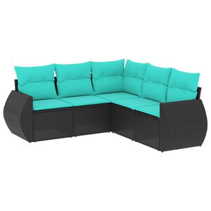 vidaXL 5 Piece Garden Sofa Set with Cushions Black Poly Rattan