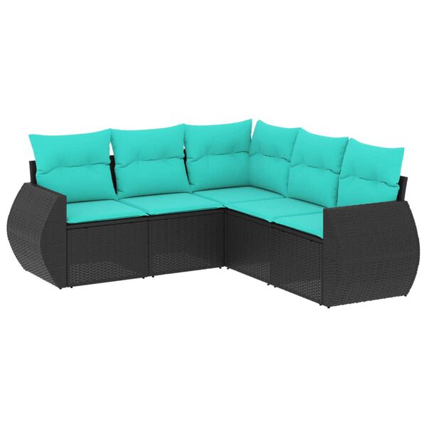 vidaXL 5 Piece Garden Sofa Set with Cushions Black Poly Rattan