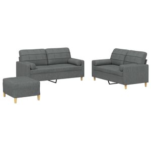 vidaXL 3 Piece Sofa Set with Pillows Dark Grey Fabric