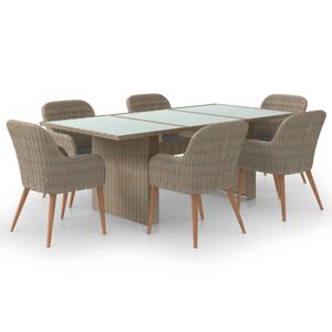 vidaXL 7 Piece Garden Dining Set Poly Rattan Brown