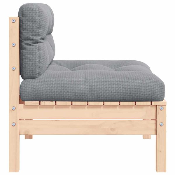 vidaXL Garden Middle Sofa with Grey Cushions Solid Pinewood