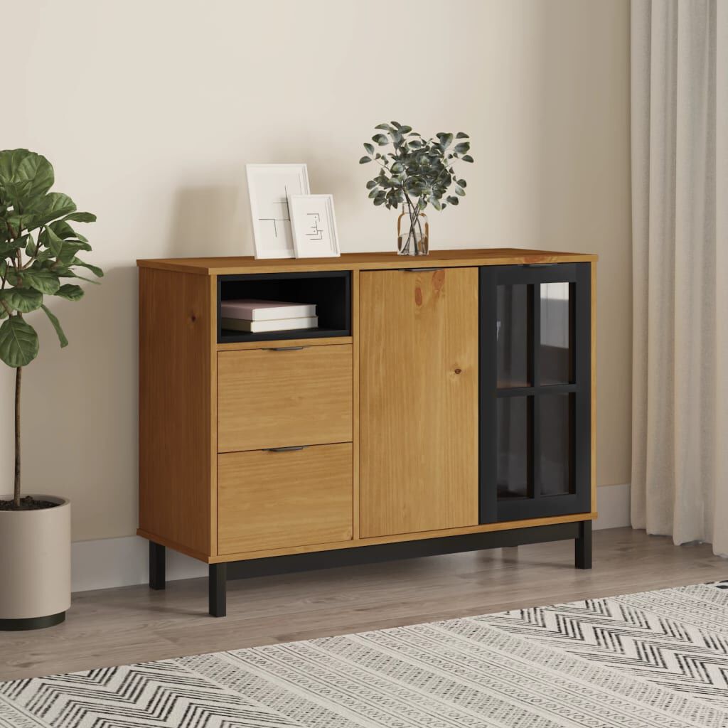vidaXL Sideboard with Glass Door FLAM 110x40x80 cm Solid Wood Pine