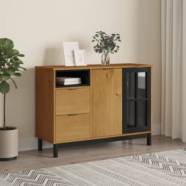 vidaXL Sideboard with Glass Door FLAM 110x40x80 cm Solid Wood Pine