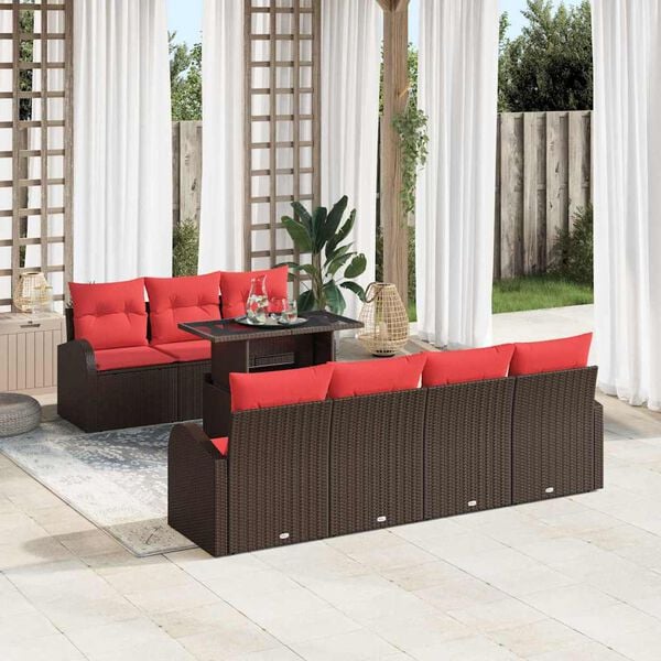 vidaXL Garden Sofa Set with Storage 8 pcs Brown Poly rattan