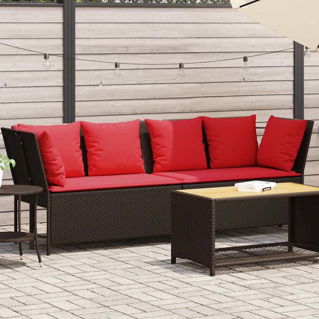 vidaXL Garden Sofa with Cushions Brown Poly Rattan