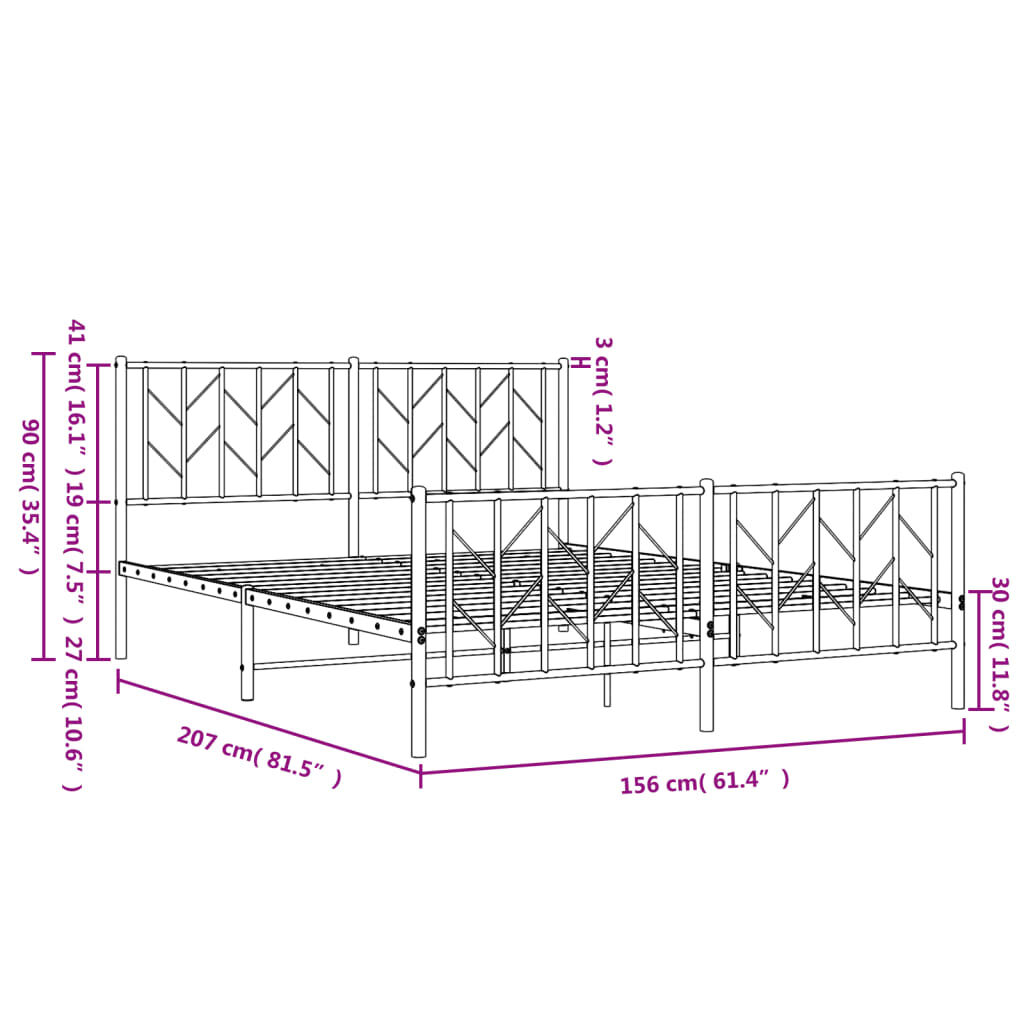 vidaXL Metal Bed Frame without Mattress with Footboard Black 150x200cm