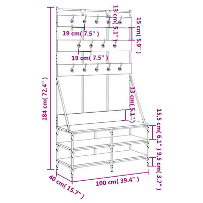 vidaXL Clothes Rack with Shoe Storage Smoked Oak 100x40x184 cm