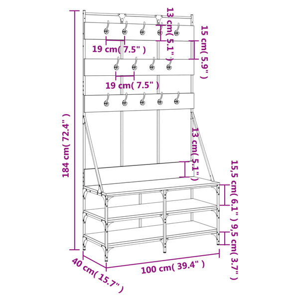 vidaXL Clothes Rack with Shoe Storage Smoked Oak 100x40x184 cm