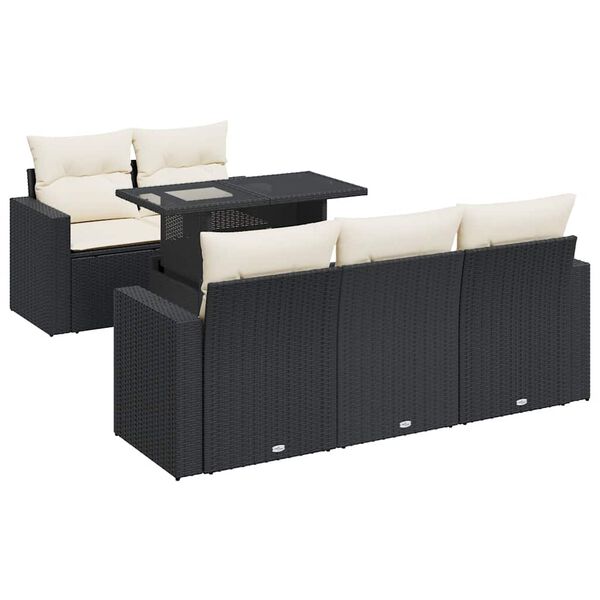 vidaXL 6 Piece Garden Sofa Set with Cushions Black Poly Rattan