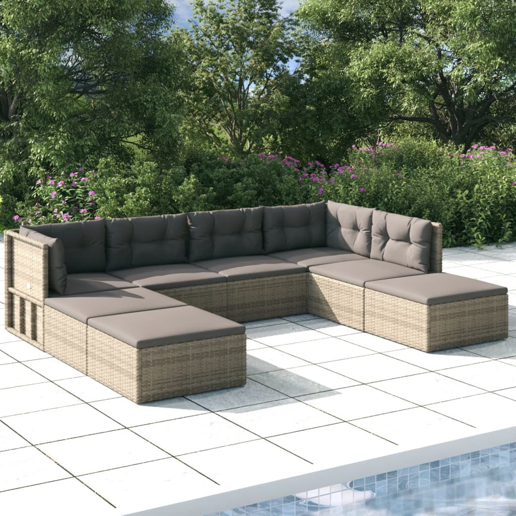vidaXL 8 Piece Garden Lounge Set with Cushions Grey Poly Rattan
