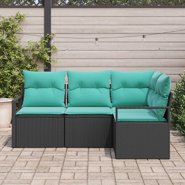 vidaXL 4 Piece Garden Sofa Set with Cushions Black Poly Rattan