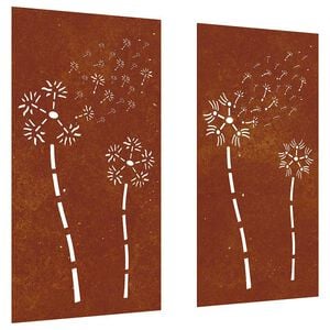 vidaXL Garden Wall Decorations 2pcs 105x55cm Corten Steel Flower Design