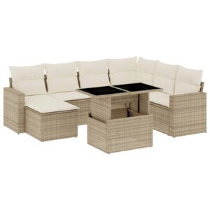 vidaXL 8 Piece Garden Sofa Set with Cushions Beige Poly Rattan