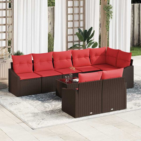 vidaXL Sofa Set with Cushion 9 pcs Brown Poly Rattan