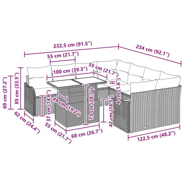 vidaXL 9 Piece Garden Sofa Set with Cushions Black Poly Rattan