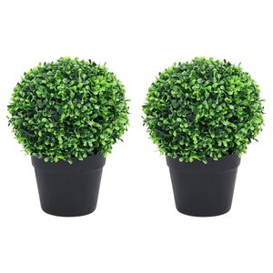 vidaXL Artificial Boxwood Plants 2 pcs with Pots Ball Shaped Green 32 cm