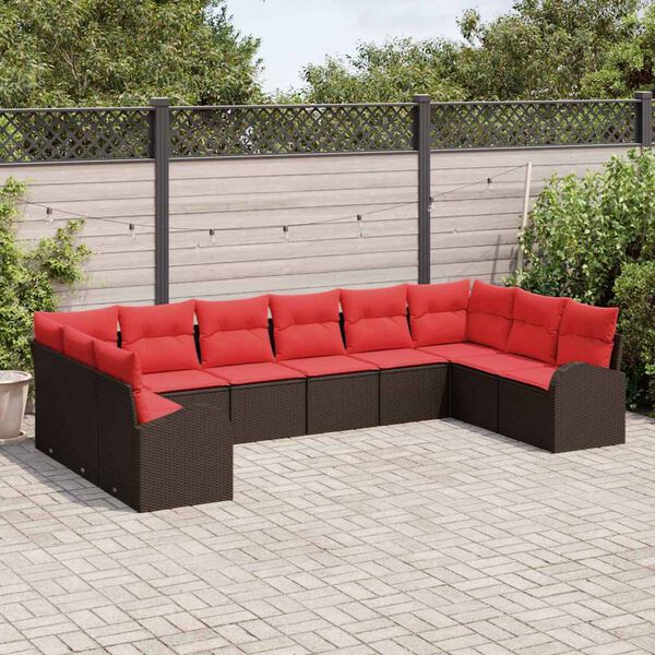 vidaXL Sofa Set 10 pcs Brown Poly Rattan