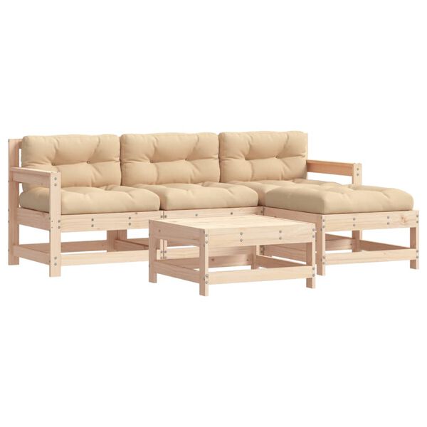 vidaXL 5 Piece Garden Lounge Set with Cushions Solid Wood