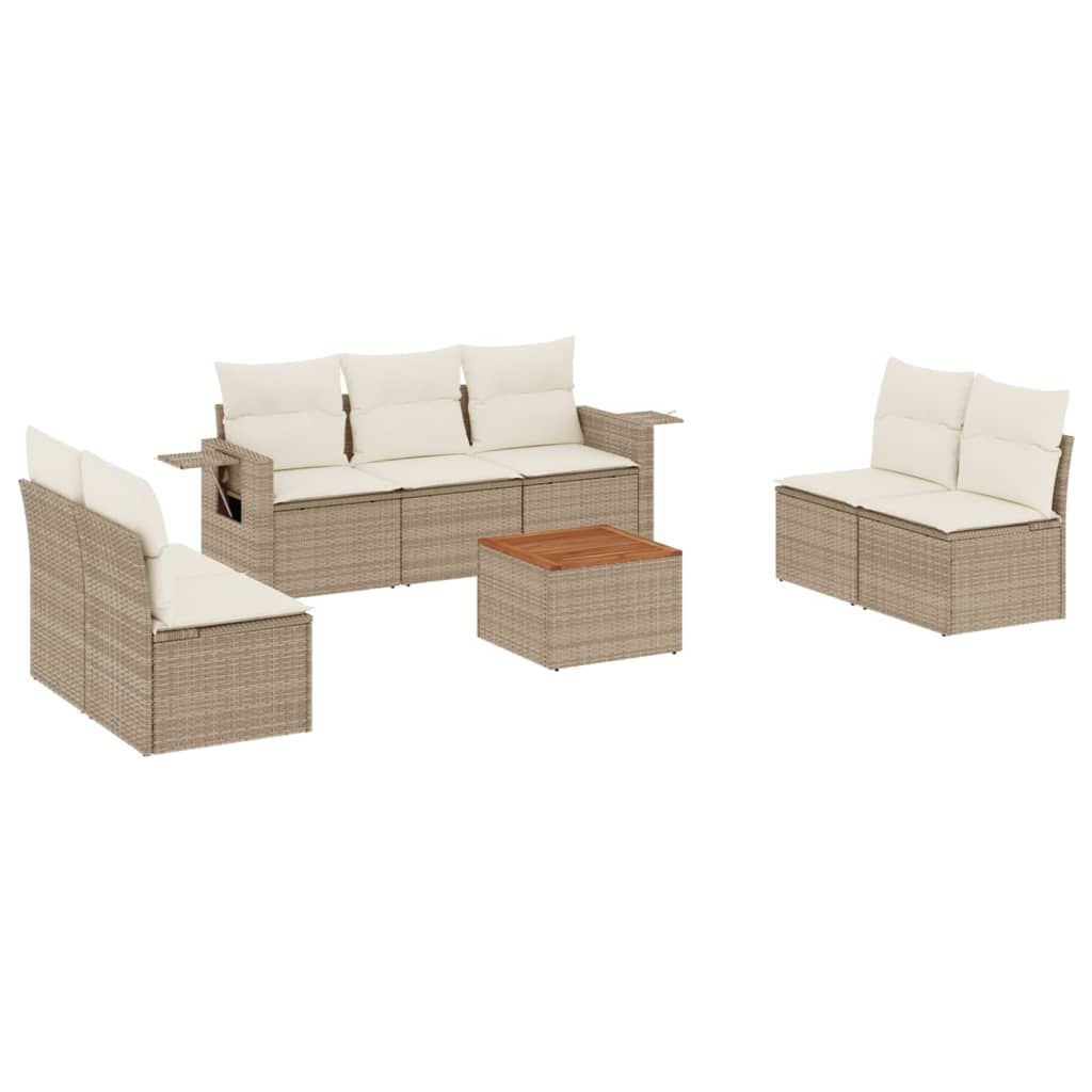 vidaXL 8 Piece Garden Sofa Set with Cushions Beige Poly Rattan