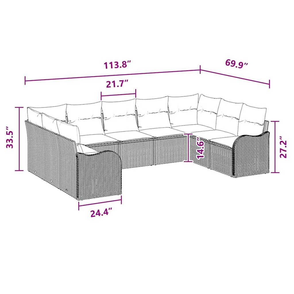 vidaXL Garden Sofa Set with Cushion 9 pcs Black, turquoise Poly rattan