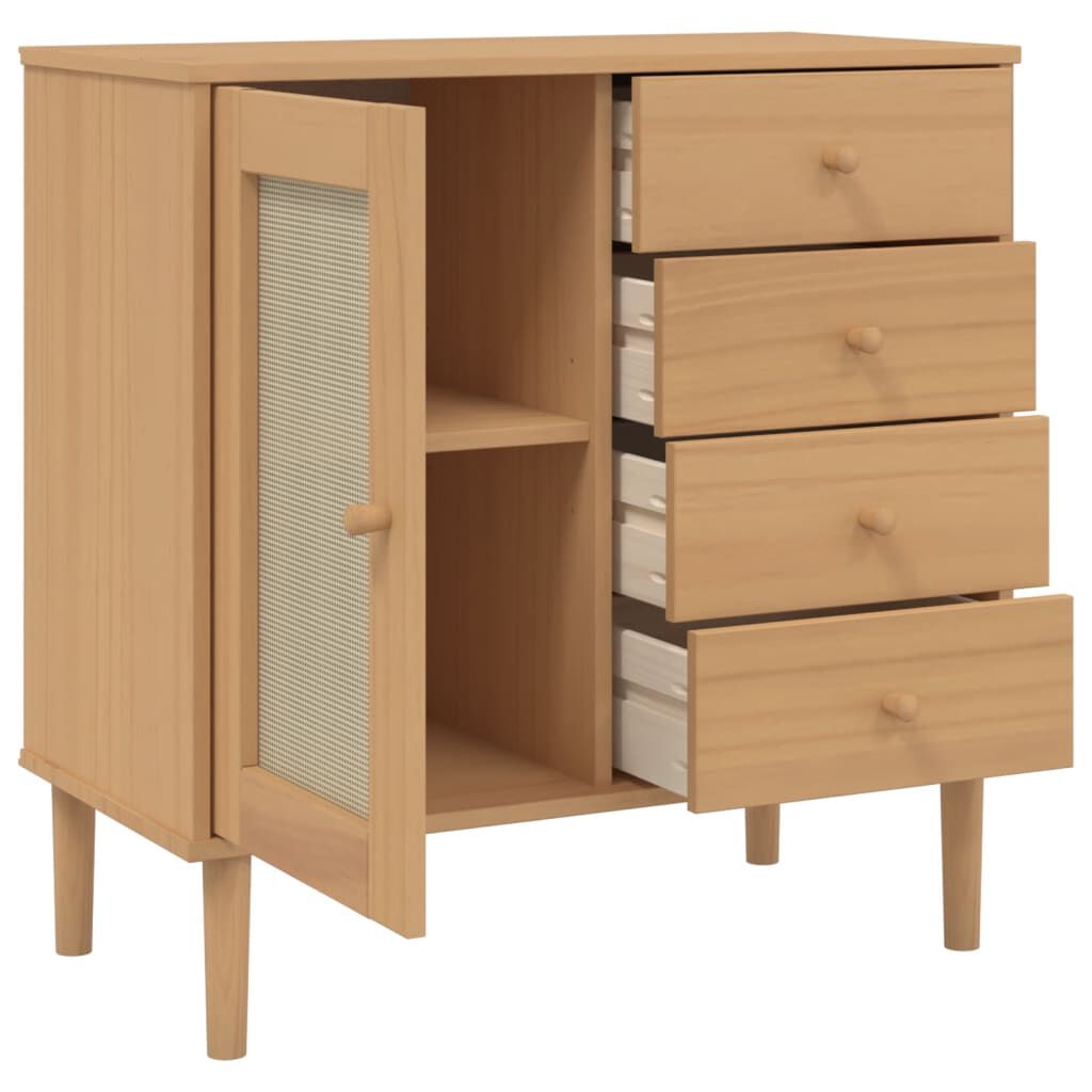 vidaXL Sideboard SENJA Rattan Look Brown 80x40x80 cm Solid Wood Pine