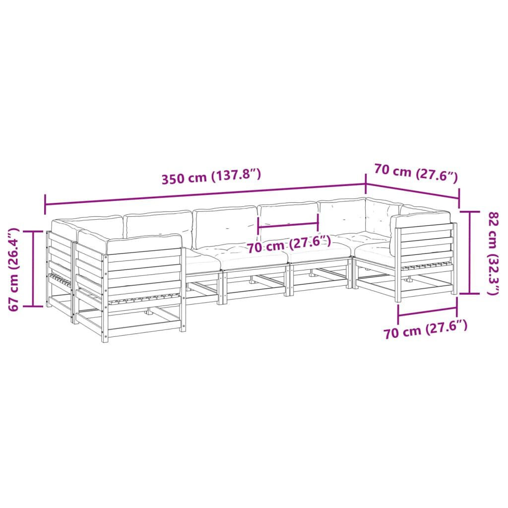 vidaXL 7 Piece Garden Sofa Set with Cushions Wax Brown Solid Wood Pine