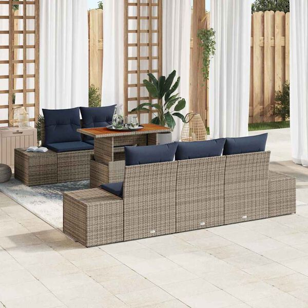 vidaXL Garden Dining Set with Cushion 6 pcs Grey and Navy