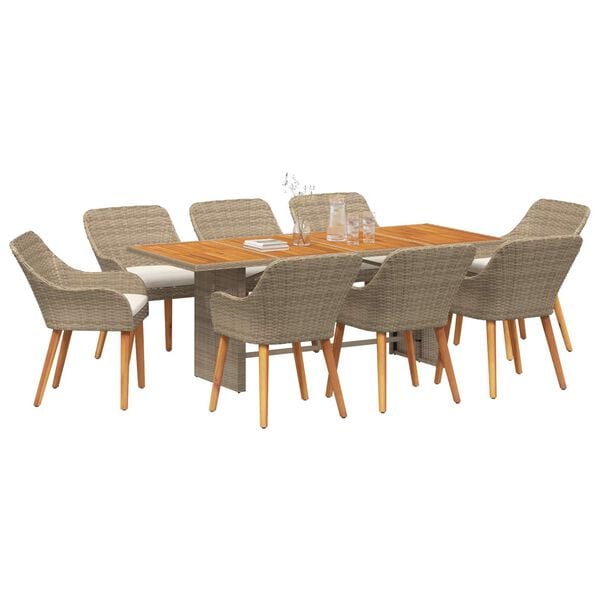 vidaXL Garden Dining Set with Cushion 9 pcs Beige Poly Rattan