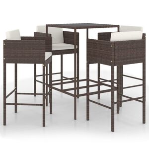 vidaXL 5 Piece Garden Bar Set with Cushions Poly Rattan Brown