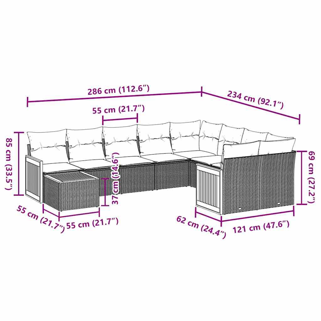 vidaXL 10 Piece Garden Sofa Set with Cushions Black Poly Rattan