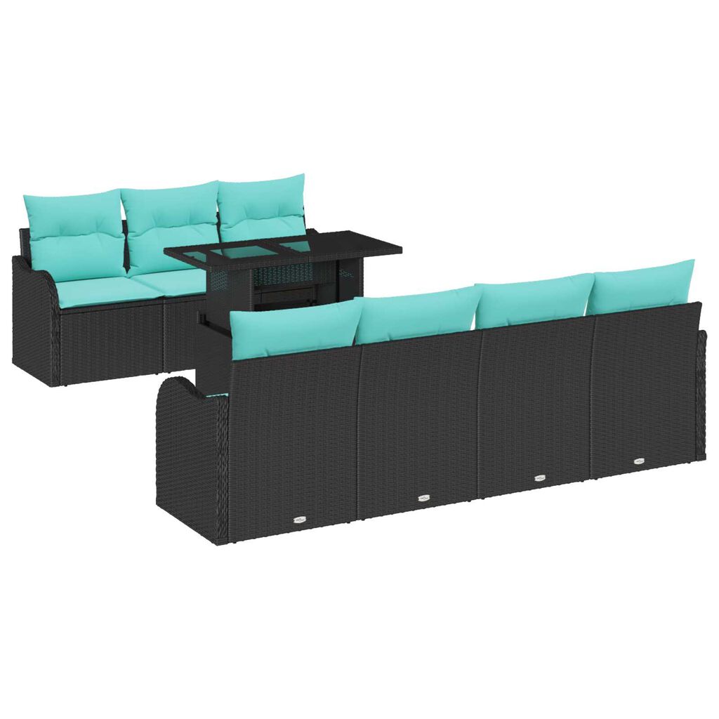 vidaXL 8 Piece Garden Sofa Set with Cushions Black Poly Rattan