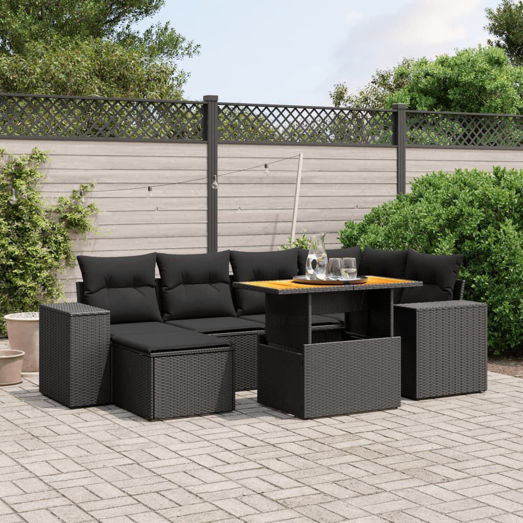 vidaXL 7 Piece Garden Sofa Set with Cushions Beige Poly Rattan