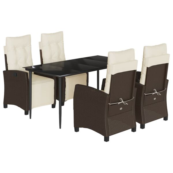 vidaXL 5 Piece Garden Dining Set with Cushions Brown Poly Rattan