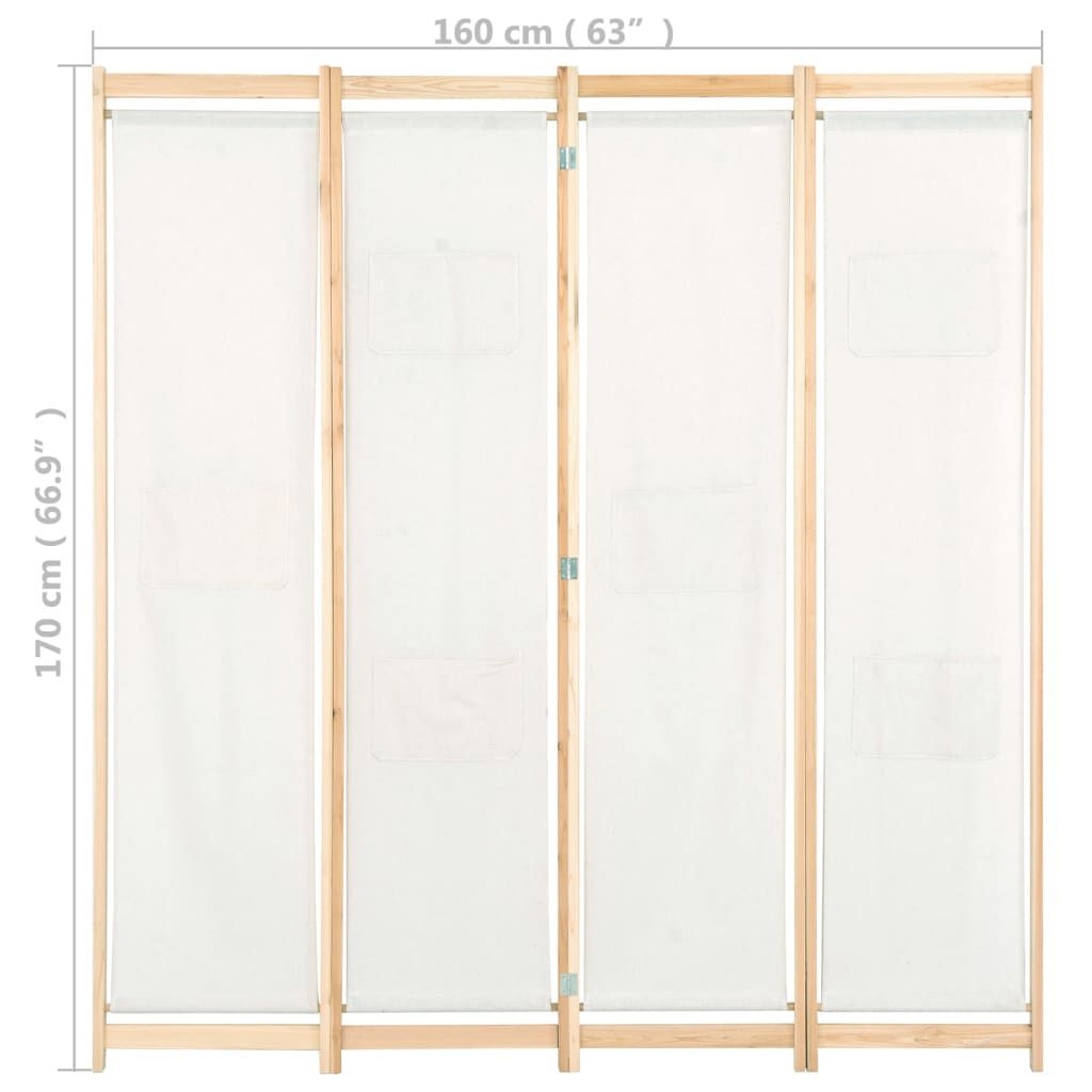 vidaXL 4-Panel Room Divider Cream 160x170x4 cm Fabric