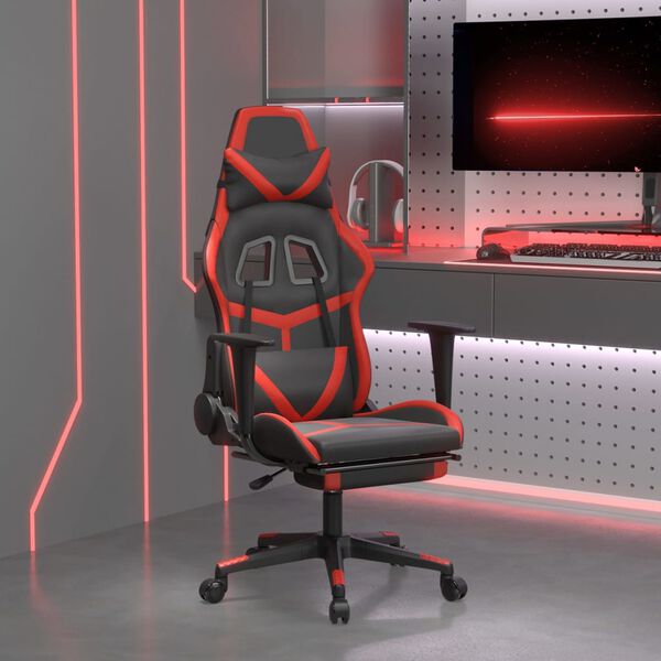 vidaXL Gaming Chair with Footrest Black and Red Faux Leather