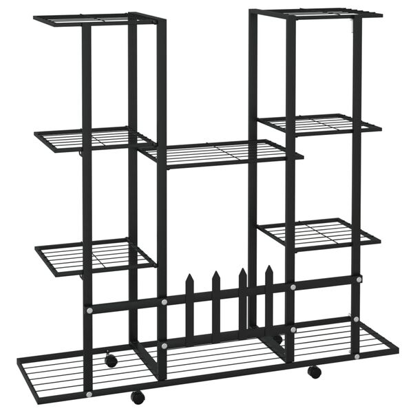 vidaXL Flower Stand with Wheels 94.5x24.5x91.5 cm Black Iron