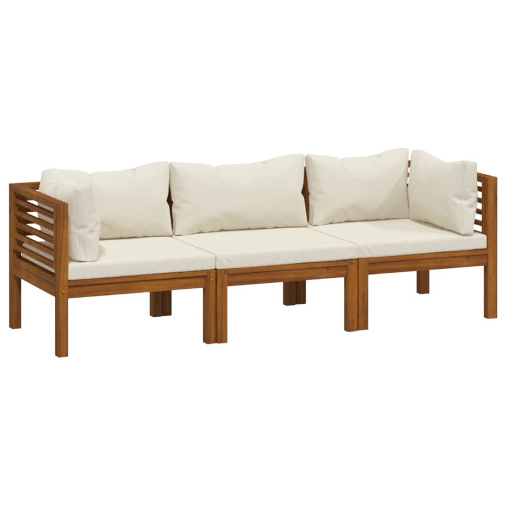 vidaXL 3-Seater Garden Sofa with Cream Cushion Solid Acacia Wood
