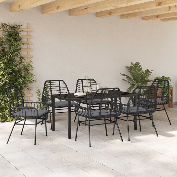 vidaXL Garden Dining Set 7 pcs Black Poly Rattan