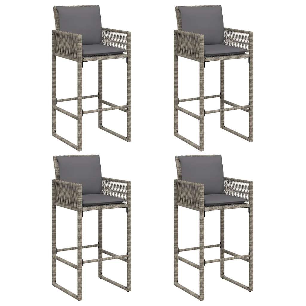 vidaXL 5 Piece Garden Bar Set with Cushions Grey Poly Rattan Acacia