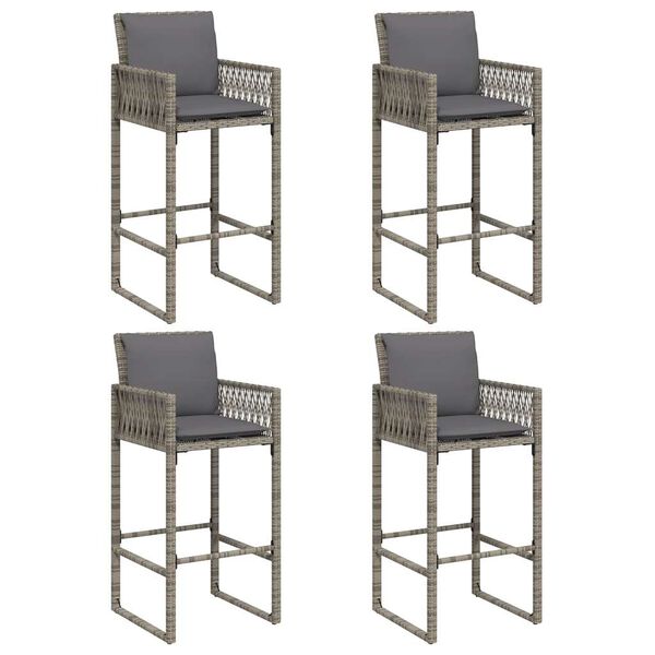 vidaXL 5 Piece Garden Bar Set with Cushions Grey Poly Rattan Acacia