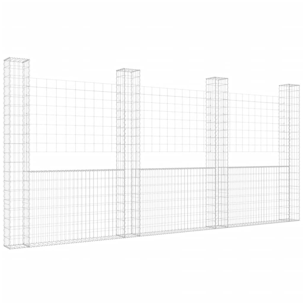 vidaXL U-shape Gabion Basket with 4 Posts Iron 380x20x200 cm