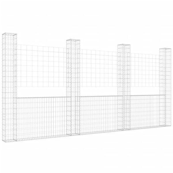 vidaXL U-shape Gabion Basket with 4 Posts Iron 380x20x200 cm