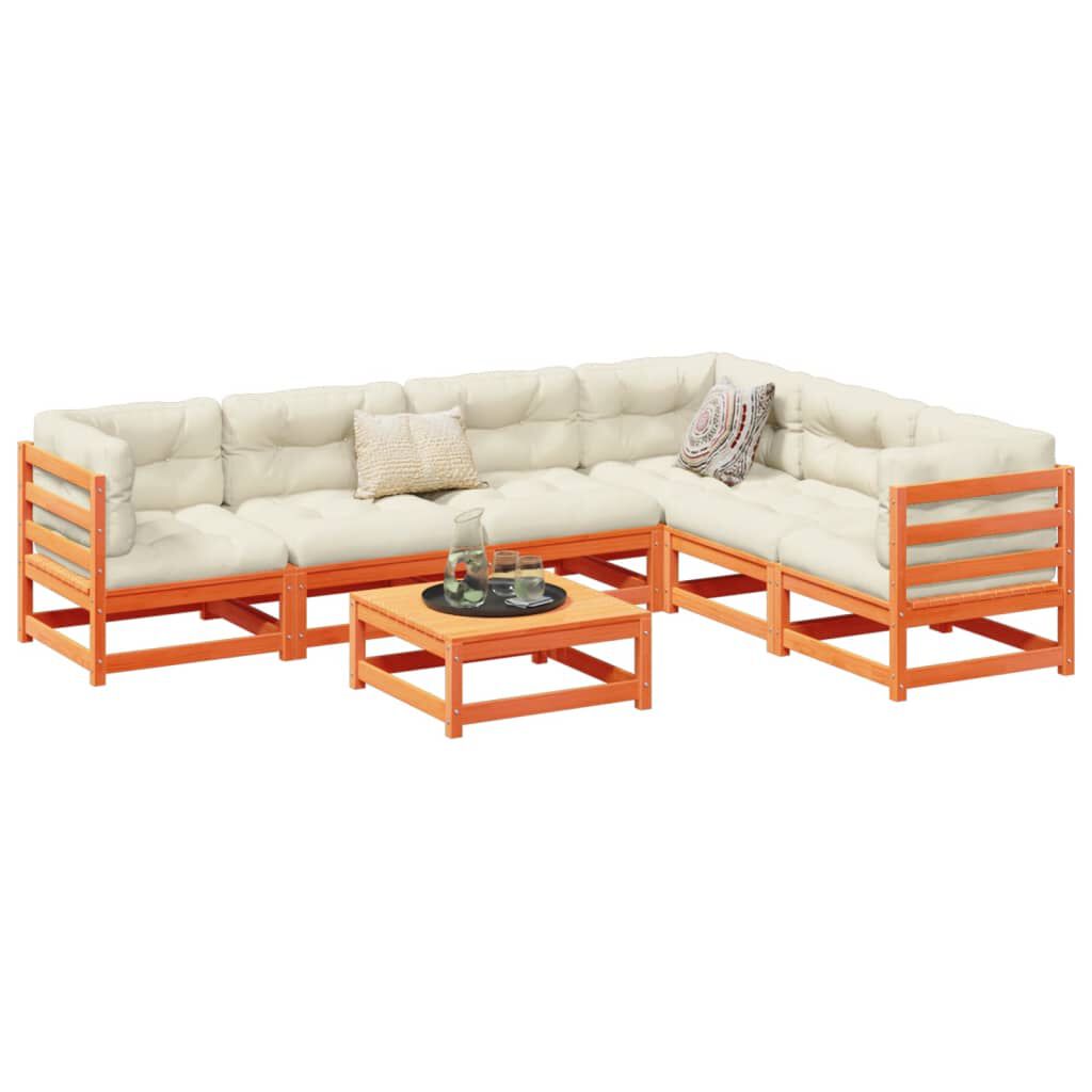 vidaXL 7 Piece Garden Sofa Set with Cushions Wax Brown Solid Wood Pine