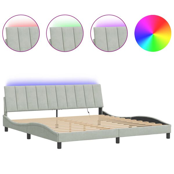 vidaXL Bed Frame with LED without Mattress "Hanko" Light Grey 193x203 cm Velvet