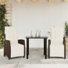 vidaXL 3 Piece Garden Dining Set with Cushions Brown Poly Rattan