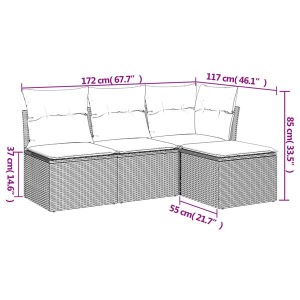 vidaXL 4 Piece Garden Sofa Set with Cushions Black Poly Rattan