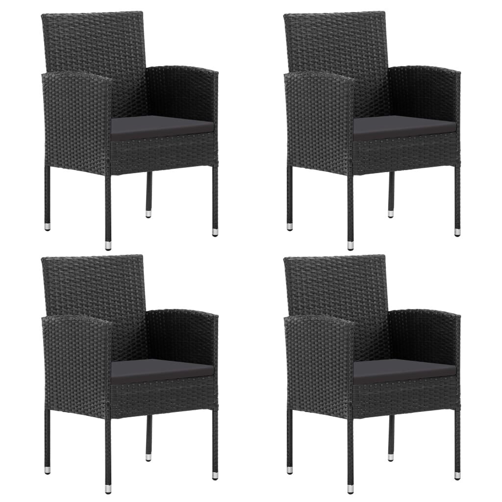 vidaXL 5 Piece Garden Dining Set with Cushions Black Poly Rattan